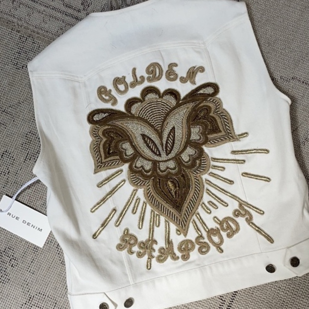Rue De Seine Rhapsody Cream Embroidered Denim Vest. LIMITED EDITION. Size Medium - Picture 15 of 16